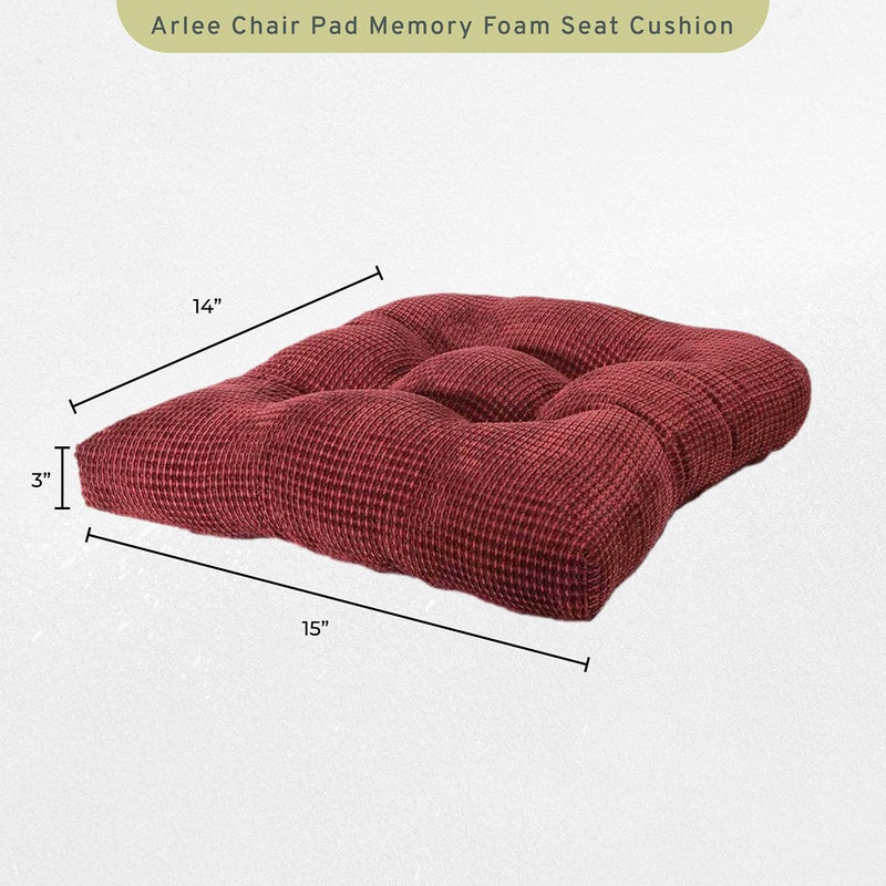 Arlee Chair Cushions for Dining Chairs, Set of 2 - Memory Foam Chair Pads, Non-Skid Backing - Durable Thick Seat Cushions for Kitchen, Office, Patio, 15" L x 14" W - Burgundy Red - Image 2